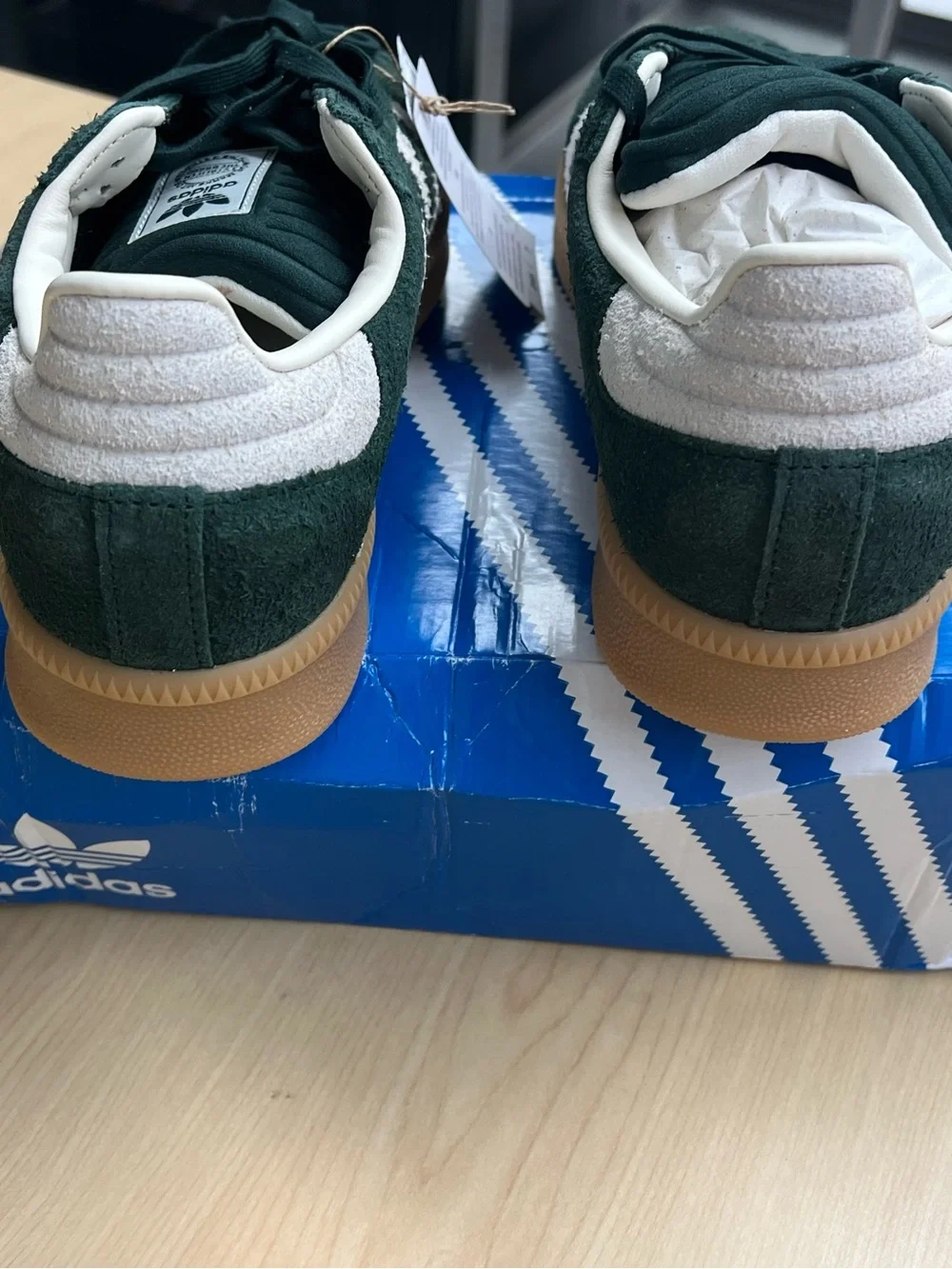 Adidas  Samba Sneakers in Dark Green and White with Gum Sole